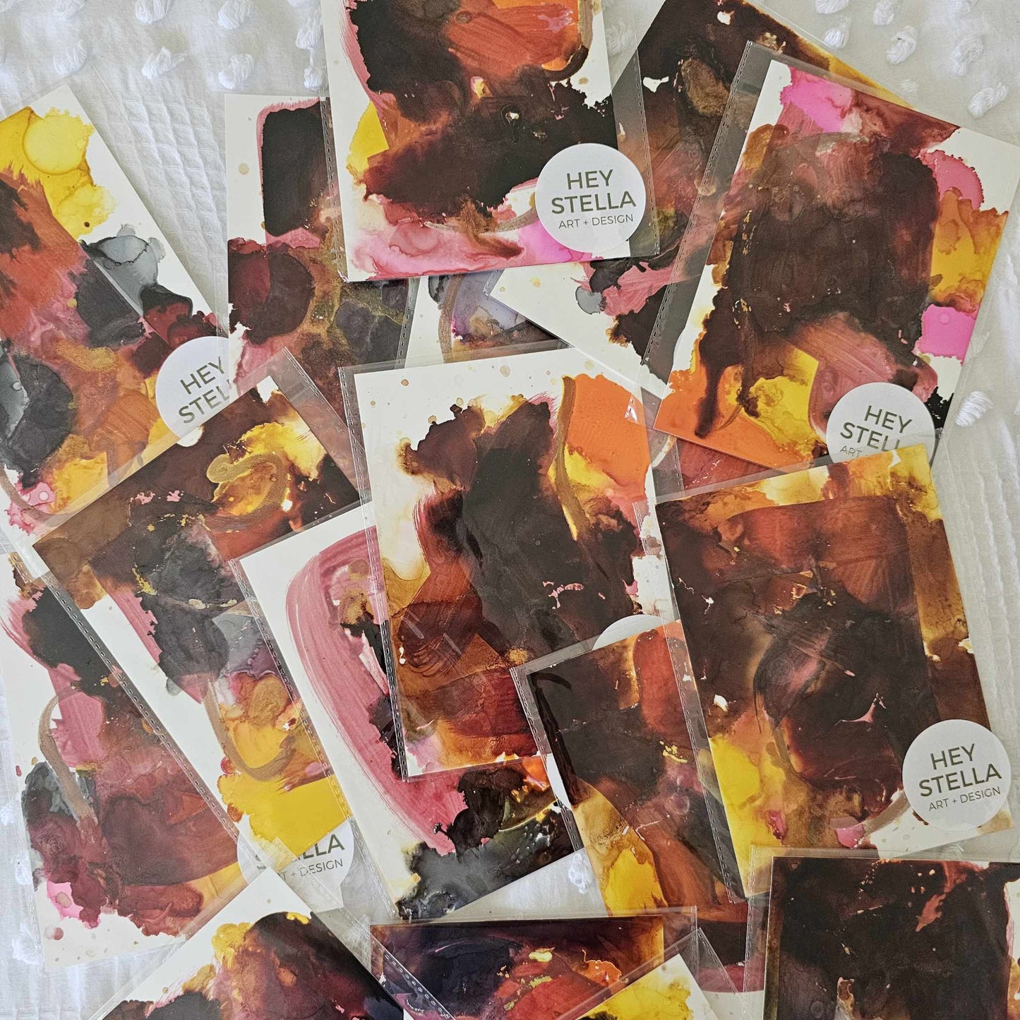 BURGANDY AUTUMN SUNSET EXPRESSIVE ABSTRACT ORIGINAL INK ART MINIS image 2